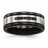 Stainless Steel Black CZ Wedding Band with Brushed Finish by Sophia Jewelers